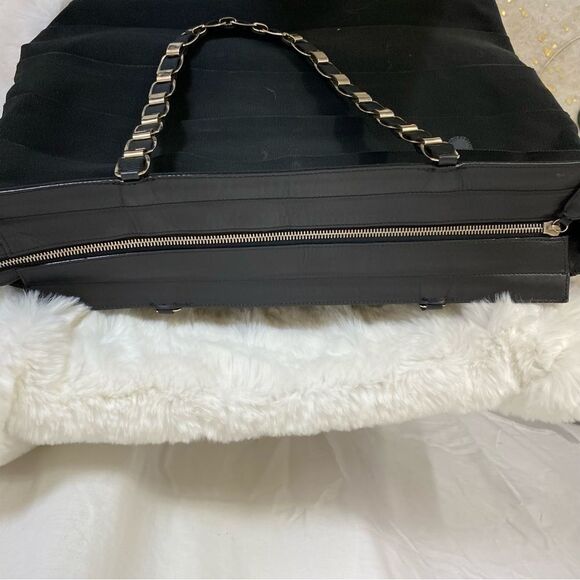 Salvatore Ferragamo Black Canvas & Leather Chain-Link Handle Tote Shoulder Bag